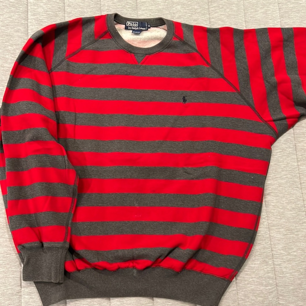 POLO BY RALPH LAUREN MENS XL SWEATSHIRT -Pullover red/grey stripes